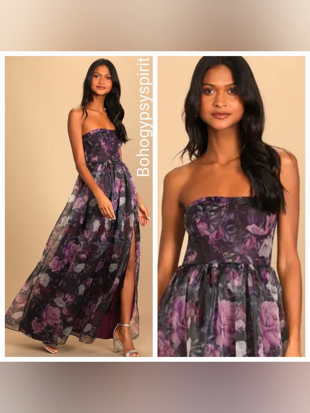 $98 NWOT Purple Floral Strapless Bustier Evening Gown